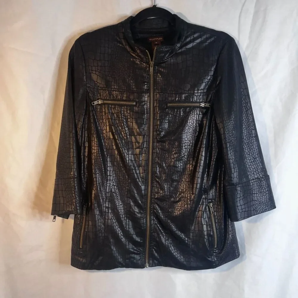 Multiples Faux Leather Faux Crocodile Zip Up Edgy Jacket Size MD‎ Punk Grunge